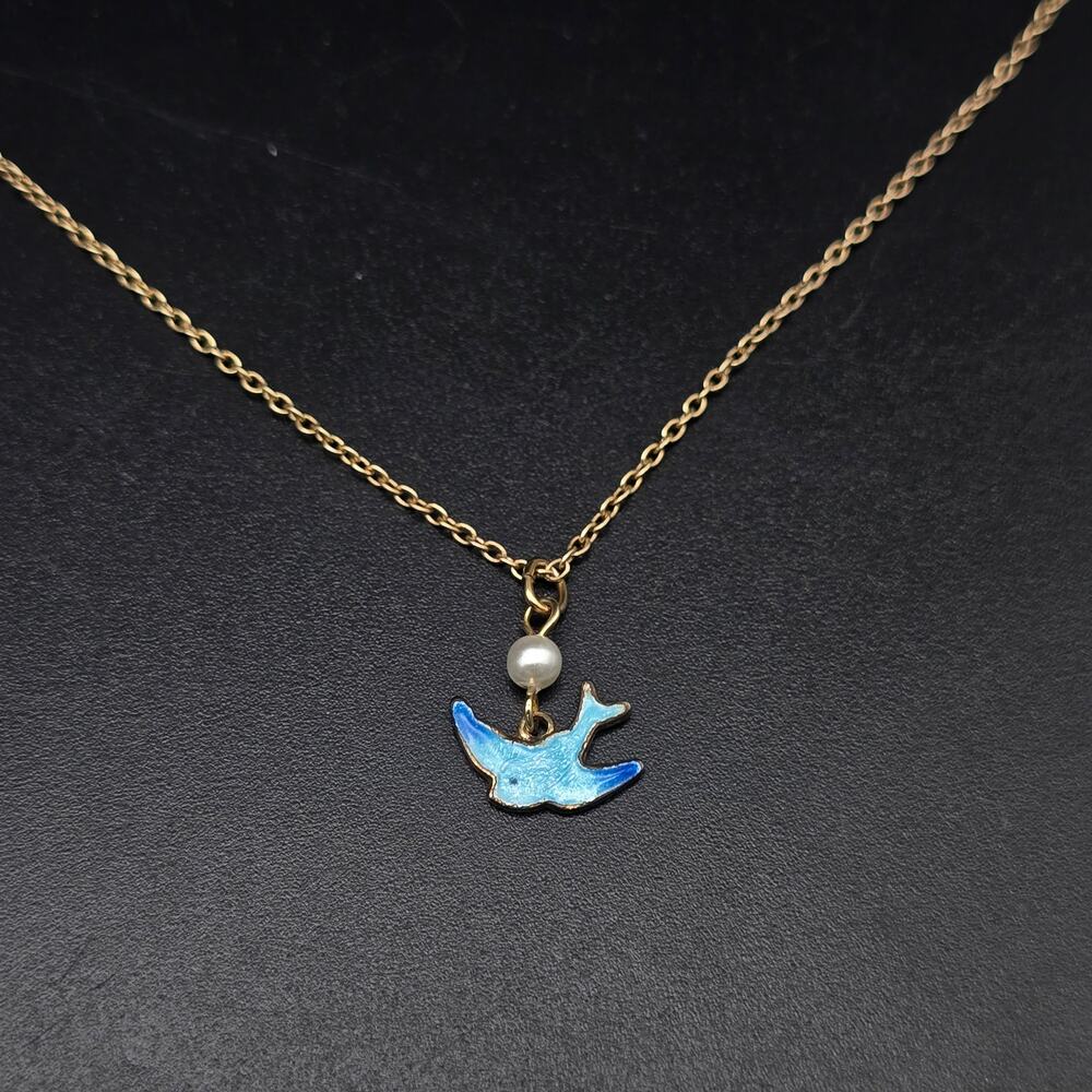 Sarah Coventry Blue Bird of Happiness Necklace Gold Tone Dainty Vintage